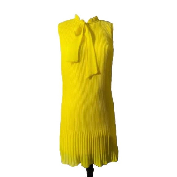 DKNY Sleeveless Pleated Tie Neck Dress Yellow Size 16 $139 - Picture 1 of 6